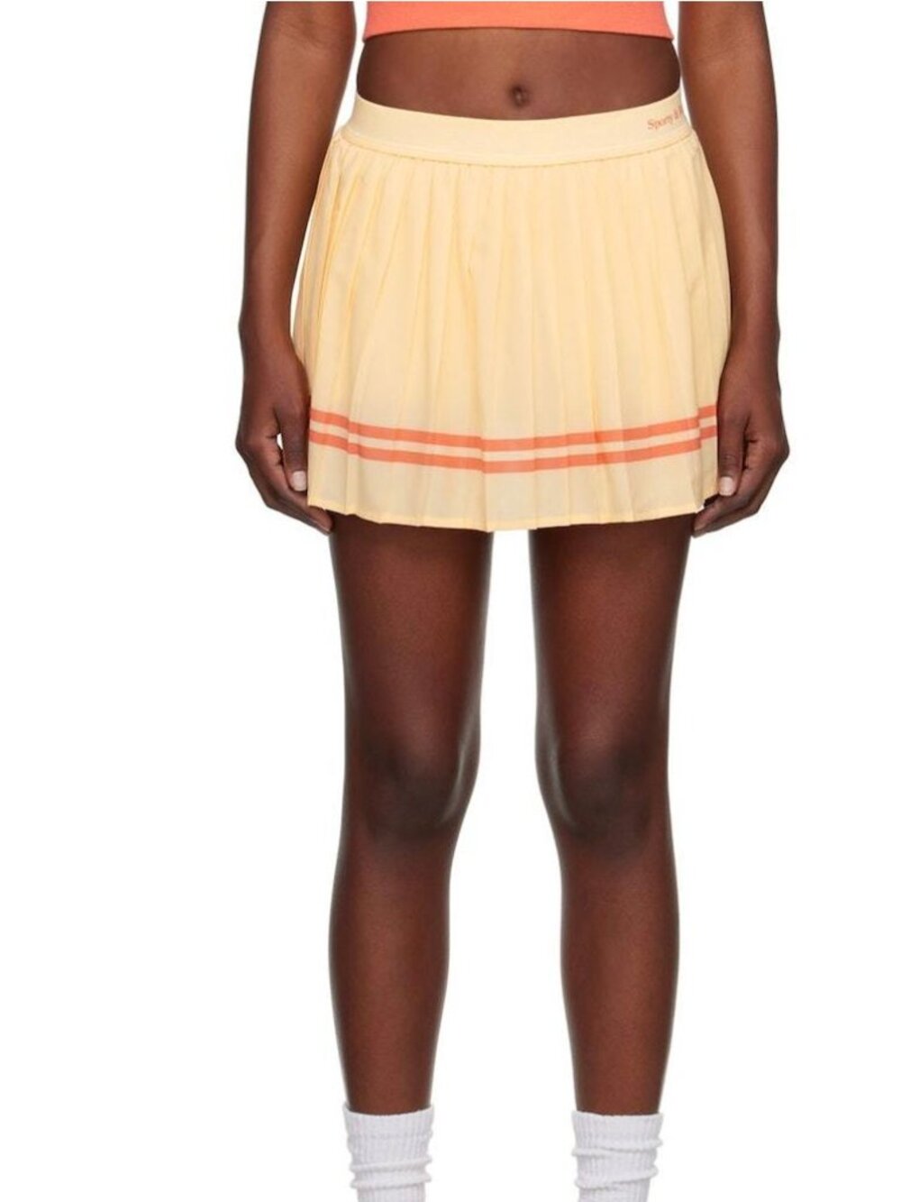 Sporty & Rich New Serif Mini Skirt XS Almond Pomodoro Pleated Tennis Skirt - Picture 2 of 4